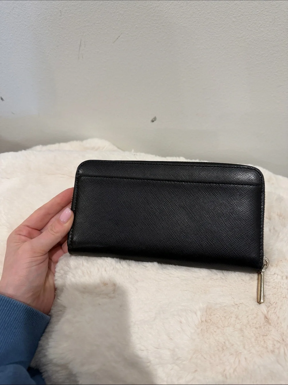 kate spade Black Saffiano Zip Wallet with Gold Logo